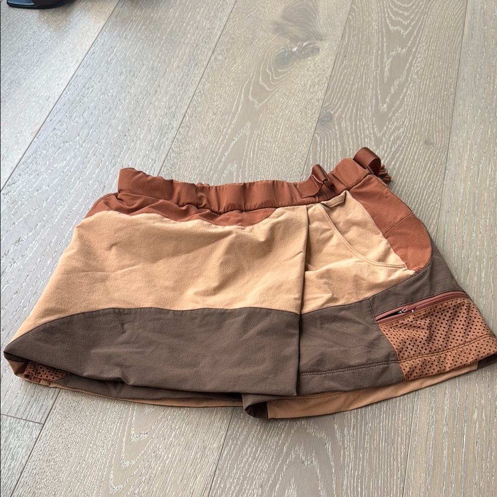 Outdoor Voices Wrap Mini Skort in Brown and Tan